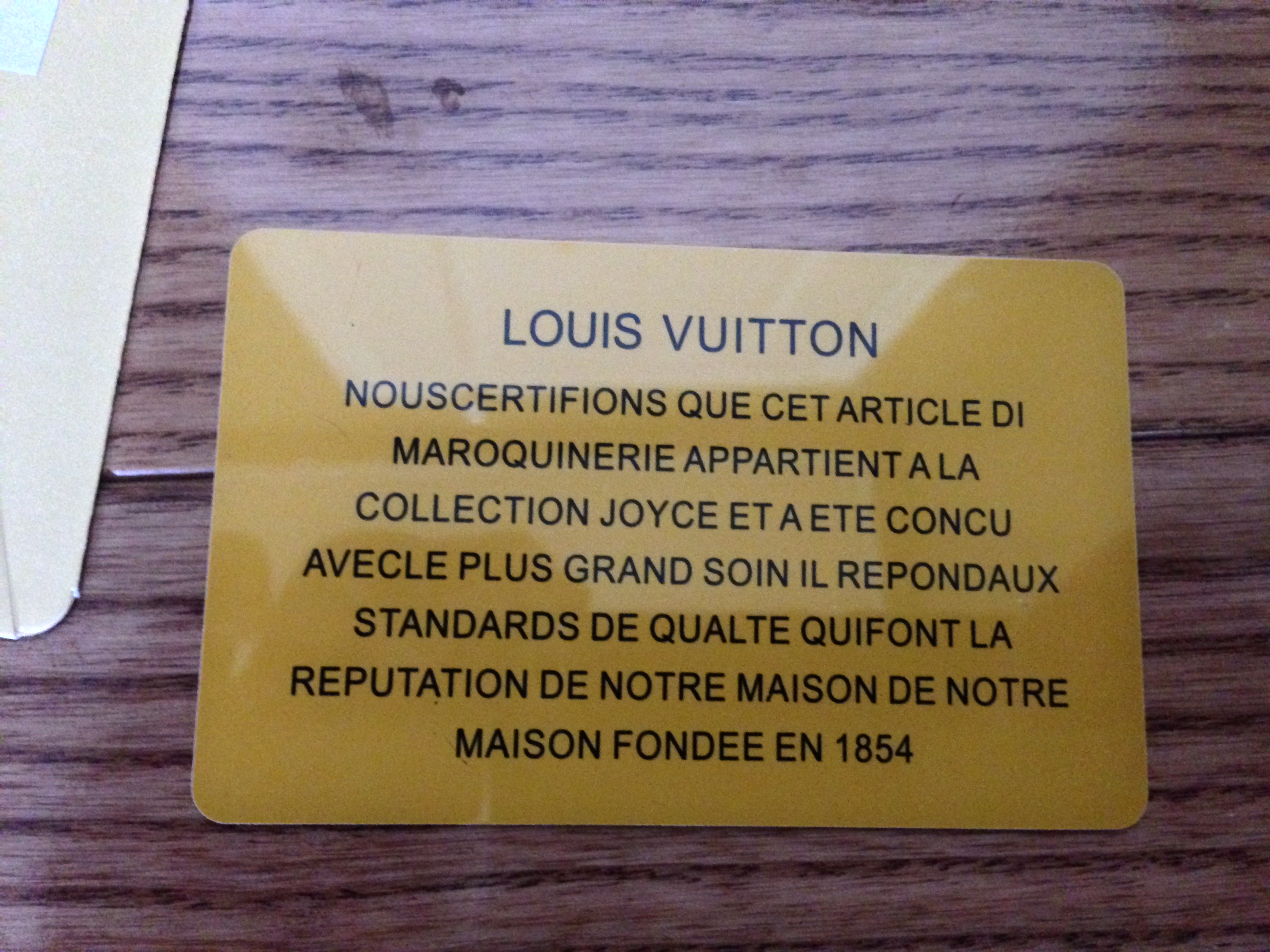 Louis Vuitton Certificate Of Authenticity Card | Cepar